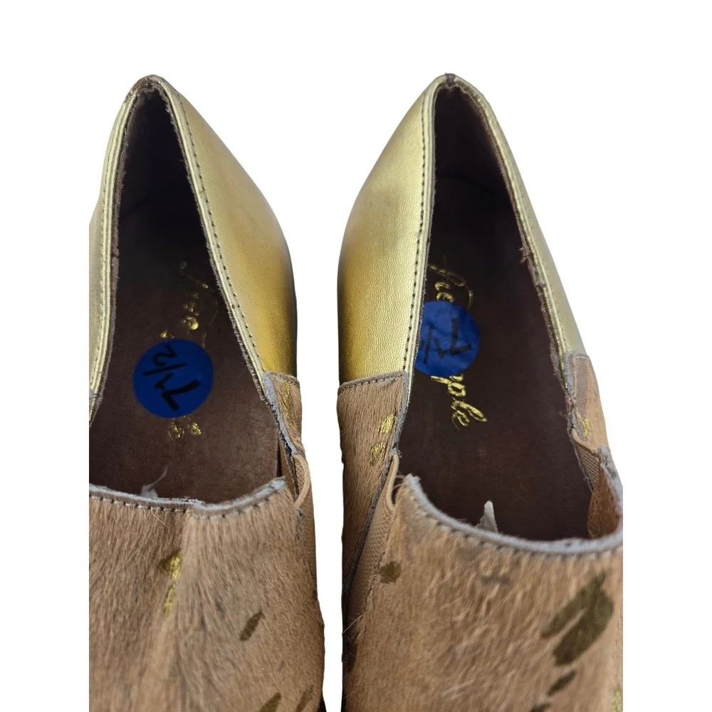 Free People Varsity Slip On Sneakers Tan Gold Speckled Calf Hair Womens 7.5 38